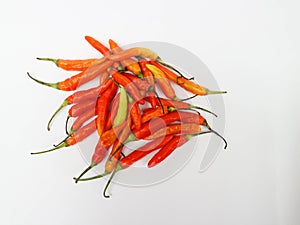 Top angle red Cayenne Pepper or Cabe Rawit Merah in Indonesian photo