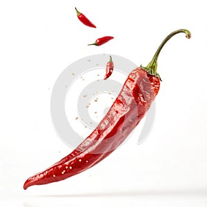 Red Cayenne Pepper Falling in the Midair