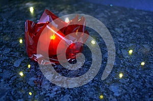 Red Cellophane Origami Lotus Flower with Lights