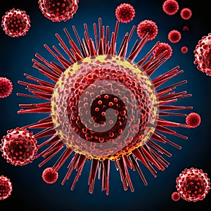 Red cells of a dangerous virus, 3D. Micro world