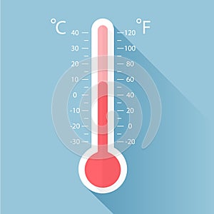 Red Celsius and Fahrenheit meteorology thermometer