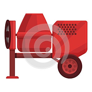 Red cement machine icon cartoon vector. Mix worker