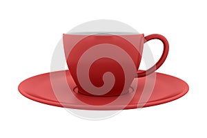 Red ceramic cup and saucer isolated on white