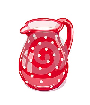 Red Ceramic jug with milk