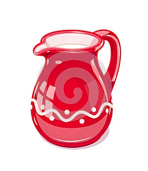 Red Ceramic jug with milk photo