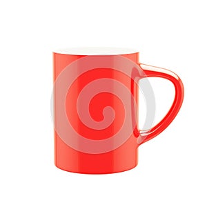 Red ceramic mug isolated on a white background, cup for drinks, tea and coffee, mockup for advertising and design. 3d illustration