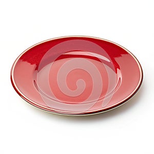 Red ceramic plate isolated on white background