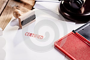 Red certified rubber stamp