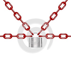 Red chains locked by padlock in silver design