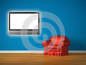 The red chair with lcd tv