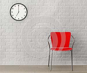 Red Chair with Modern Clock