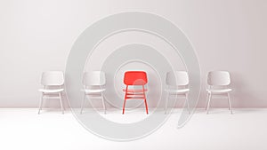 Red Chair That Stands Out From the Chairs Crowd on a Soft White Studio Background.