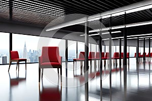 Red Chair Stands Out Among Rows Of Black Chairs. Generative AI