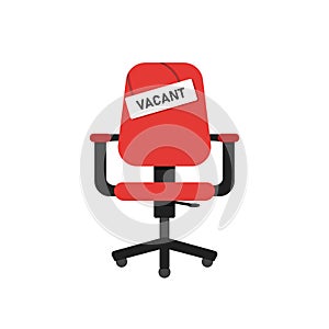 Red chair vacant. Business recruiting concept. Red isolated chair with signboard vacant