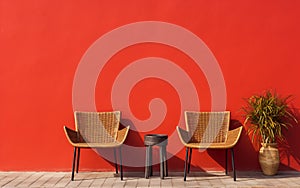 Red Chairs as Art: Transforming Outdoor Spaces on Walls -Generative Ai