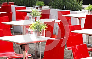 Red chairs cafe