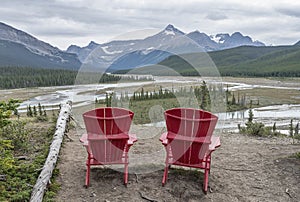 Red Chairs Overlooking the Howse River photo