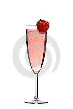 Red champagne drink with Strawberry isolated