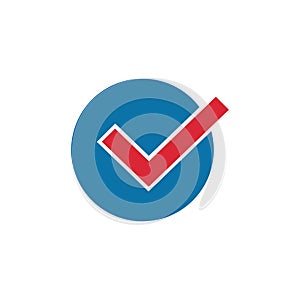 Red check mark in circle icon in trendy flat style, check box icon. Vector illustration isolated on white background.