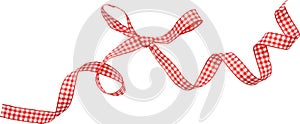 Red check ribbon curl isolated on white background.