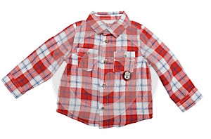 Red Checkered children`s shirt. Isolate on white