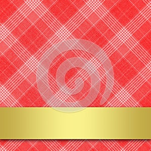 Red checkered fabric with Golden ribbon background