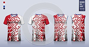 Red Checkered pattern T-shirt sport, Soccer jersey, football kit, basketball uniform, tank top, and running singlet mockup.