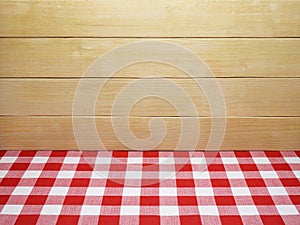 Red Checkered Tablecloth and Wooden Planks