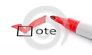 Red checkmark on vote checkbox photo