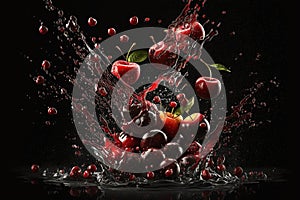 Red cherries on a black background.