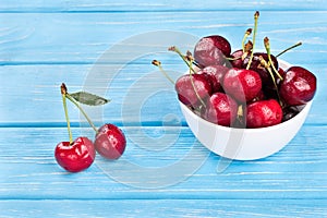 Red cherries in bowl