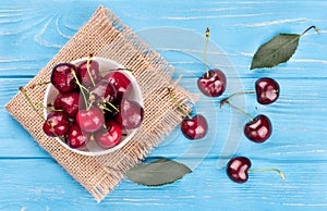 Red cherries in bowl