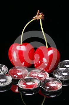 Red Cherries with Glass Beads