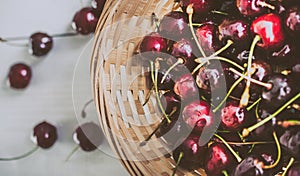 Red Cherries inside of a basket