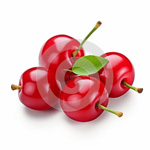 Red Cherries Isolated On White: Meticulous Photorealistic Still Life
