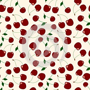 red cherries on pink background vector seamless pattern