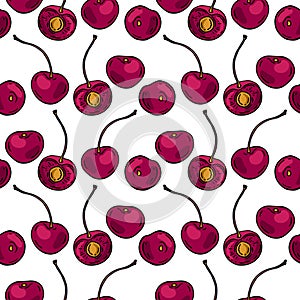 Red cherries. Seamless pattern. Vector illustration