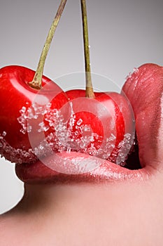 Red cherries with sugar