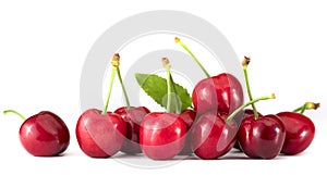 Red cherries on a white background