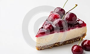 Cherry cheesecake isolated on white background