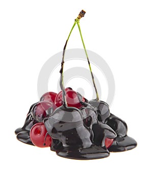 Red cherry in chocolate isolated on white background