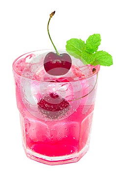 Red cherry cocktail isolated on white background, clipping path