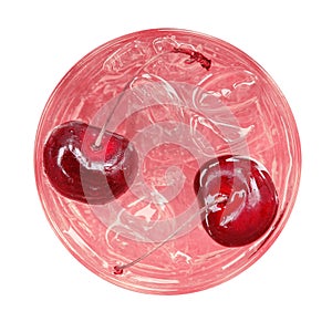 Red cherry cocktail top view isolated on white background, clipping path included