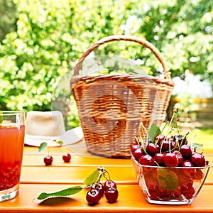Red cherry and hand basket