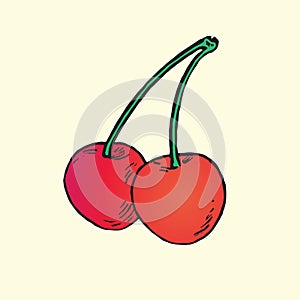 Red cherry, hand drawn doodle, sketch