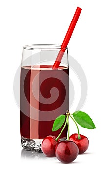 Red cherry juice in a glass isolated on white