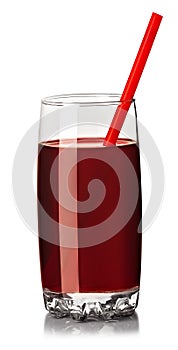 Red cherry juice in a glass isolated on white