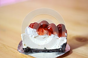 Red cherry oreo cheesecake close up