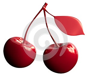 Red cherry. Two cherries with a branch and a leaf