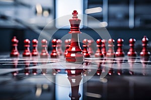 A red chess pawn standing in front of a group of red chess pieces. Generative AI